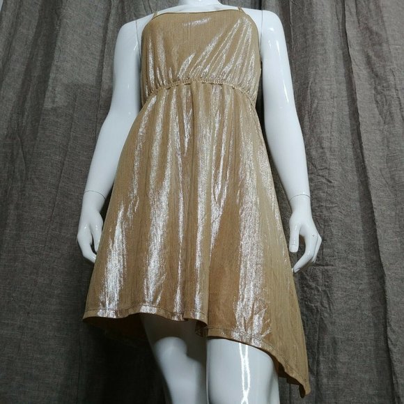 Wild Blue Sadie Robertson Dress Gold Shimmer Size Medium Asymmetrical - Picture 10 of 12